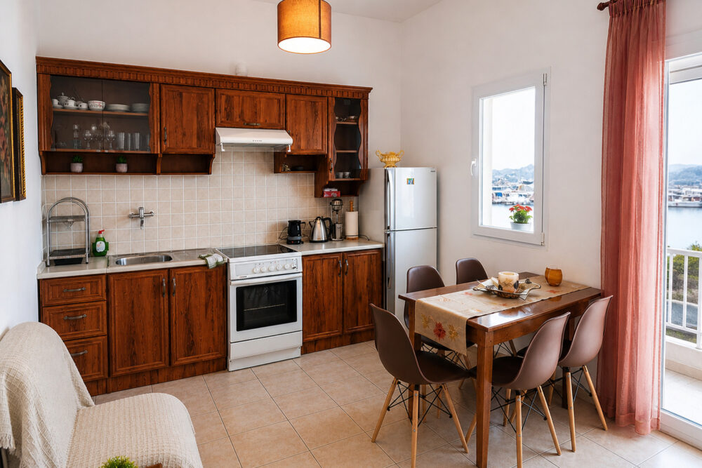 House Sofia – дневна и тераса с морска гледка в Керамоти